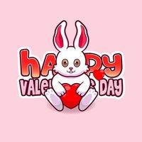 Cute bunny hugging heart. Vector illustration of cute animal cartoon isolated.