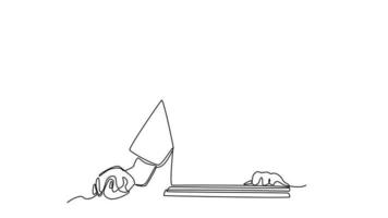 animação de autodesenho de uma única linha desenhar menino feliz usando fone de ouvido jogando videogame online em seu computador. conceito de jogo de esportes eletrônicos. ilustração de animação de comprimento total. filmagem 4k de alta qualidade. video