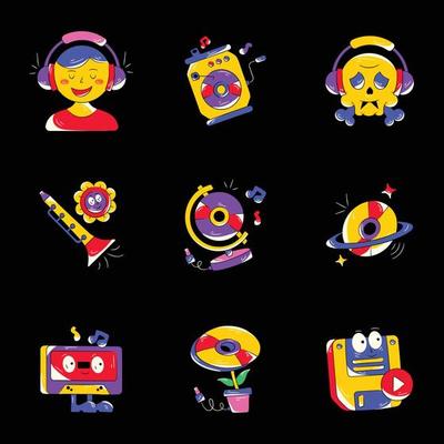 Set of Music Media Flat Stickers
