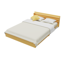 Holzbett mit weißer weicher Bettdecke png