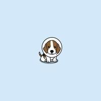 Cute beagle puppy with elizabethan collar cartoon, vector illustration