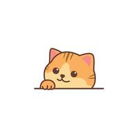 Cute orange cat waving paw cartoon, vector illustration