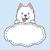 Cute samoyed dog with frame border template cartoon, vector illustration