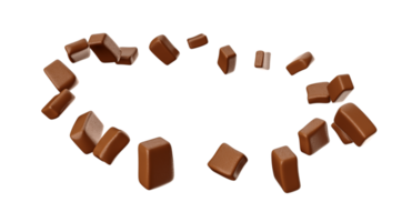 pezzi di cioccolato che ruotano nell'illustrazione 3d dell'aria png