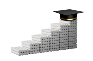 Steps to graduation cap on green chalkboard, Chalks stairs stacking 3d illustration png