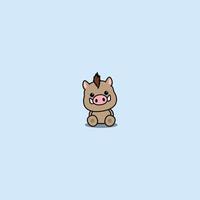 Cute boar sitting cartoon icon, vector illustration