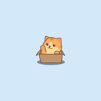 Cute orange cat waving paw in the box cartoon, vector illustration