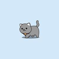 Lindo gato gris caminar dibujos animados, ilustración vectorial vector