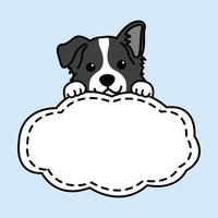 Cute border collie dog with frame border template cartoon, vector illustration