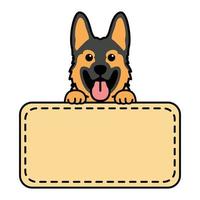 Cute german shepherd puppy with frame border template cartoon, vector illustration