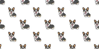 Cute corgi tricolor dog cartoon seamless pattern, vector illustration