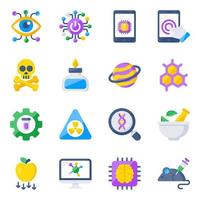 Pack of Science and Experiment Flat Icons vector