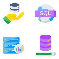 Pack of Server and Database Flat Icons vector