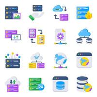 Pack of Server and Db Flat Icons vector