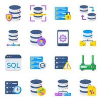 paquete de iconos planos de alojamiento de datos vector