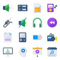 paquete de iconos planos de música y multimedia vector