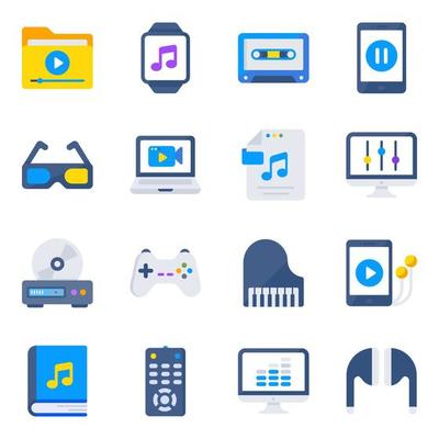 Pack of Media and Multimedia Flat Icons