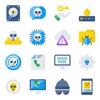 paquete de iconos planos de piratería de datos vector