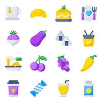 paquete de iconos planos de comida y dieta vector