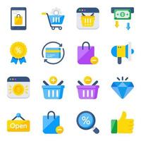 paquete de iconos planos de compras vector