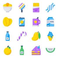 paquete de iconos planos de comida y bebida vector