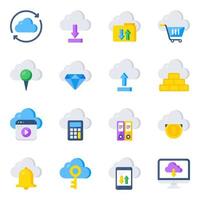 paquete de iconos planos de datos y computación en la nube vector