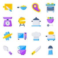 paquete de iconos planos de herramientas de cocina vector