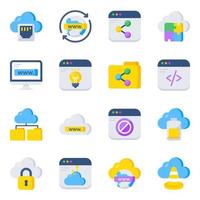 paquete de iconos planos de servicio y computación en la nube vector