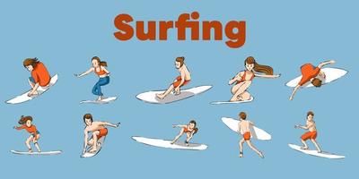 surfing player vector set collection graphic clipartd design