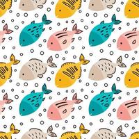 dibujos animados de peces de colores de patrones sin fisuras. vector