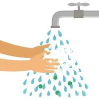 Washing hands under the faucet with soap. vector