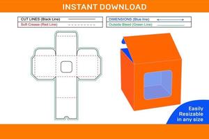 Square display cake box,Cardboard square cake box dieline template and 3d box resizeable vector file Box dieline and 3D box