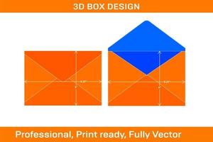 6x8.25 inch Packaging Pointed flap envelope dieline template and 3D envelope 3D box vector