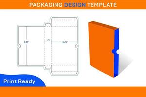 Side open Book box 9 x 6 x 1.5 inch, Book cover box Dieline template and 3D box vector