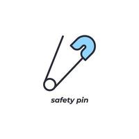 Vector sign safety pin symbol is isolated on a white background. icon color editable.