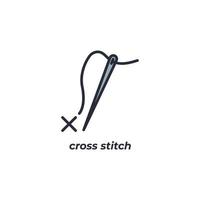 Vector sign cross stitch symbol is isolated on a white background. icon color editable.