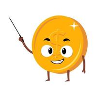 Coin mascot pointing stick character template vector