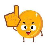 Coin mascot number one finger character template vector