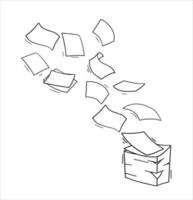 Flying Paper. Blank sheet. Thrown object. White trash. Cartoon flat illustration. Stack and pile of documents. Office element. vector