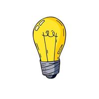 Light Bulb. Sketch drawn electric device. Cartoon doodle lighting concept and idea. Solution and creative vector