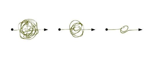 maraña de líneas. desenredando el camino. concepto psicológico de resolver problemas mentales. ovillo desordenado caótico. simplificando lo complejo vector