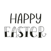 Happy Easter. Hand lettering with decorated letters. Cards template, handwritten phrase for greeting cards, posters, gift tags. Black and white vector illustration isolated on white background.