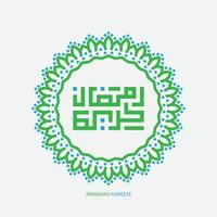 free Ramadan Kareem Arabic Calligraphy greeting card with circle frame and retro color. Translation, Generous Ramadan. vector