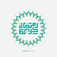 free Ramadan Kareem Arabic Calligraphy greeting card with circle frame and retro color. Translation, Generous Ramadan. vector
