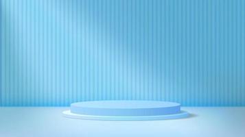 Abstract blue minimalis scene background. Cylinder pedestal podium on a pastel blue background. Stage scene for product display presentation. Vector geometric 3d rendering platform