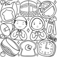 Ramadan doodle in line art style vector