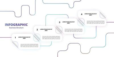 Business process infographic rectangle template with paper fold design with 4 options or steps. Vector illustration