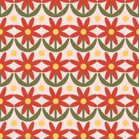Retro Floral Pattern. 70s Funky Design with Geometric Flowers. Groovy Mid Century scandi Seamless vector texture for fabric design, textile print, wrapping, cover