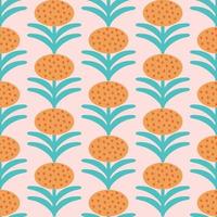 Retro Floral Pattern. 70s Funky Design with Geometric Flowers. Groovy Mid Century scandi Seamless vector texture for fabric design, textile print, wrapping, cover