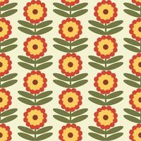 Retro Floral Pattern. 70s Funky Design with Geometric Flowers. Groovy Mid Century scandi Seamless vector texture for fabric design, textile print, wrapping, cover